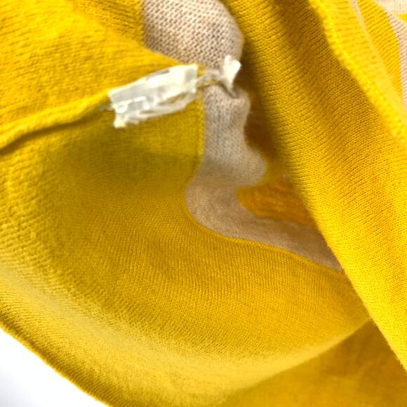 Loft 3/4 Sleeve Pullover Sweater Womens Sz M Yellow Beige Striped Tie Back Neck - Picture 7 of 7